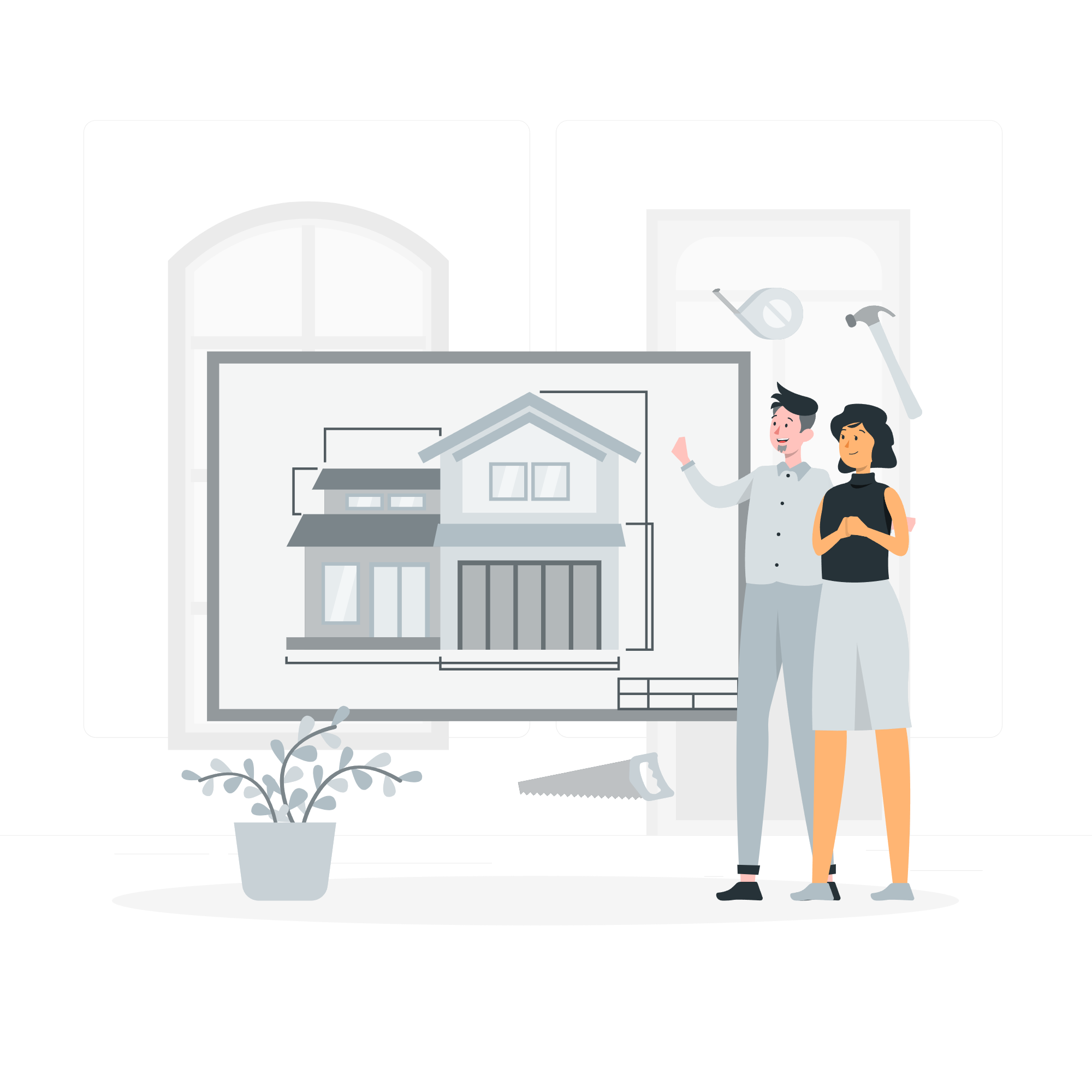 Couple looking at house blueprint